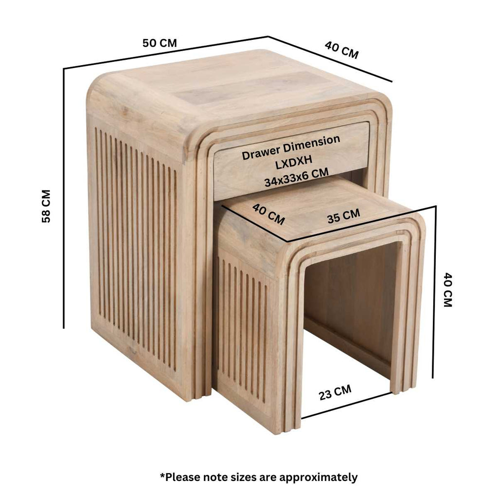 Mango Wood Nest of 2 Tables with Drawer