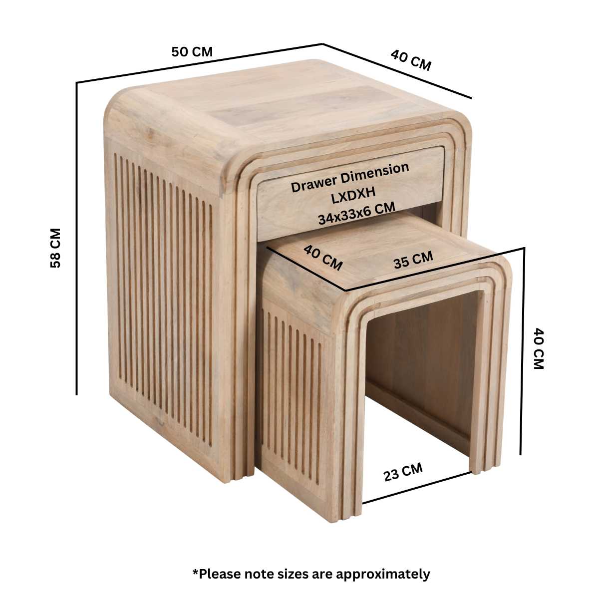 Mango Wood Nest of 2 Tables with Drawer